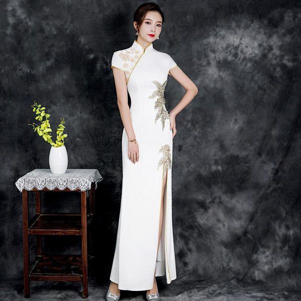 ethnic clothing white side split cheongsam slim long qipao elegant stage show dress appliques chinese satin novelty party s-4xl, Red
ethnic clothing white side split cheongsam slim long qipao elegant stage show dress appliques chinese satin novelty party s-4xl, Red