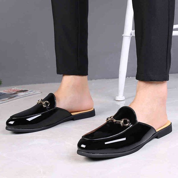 2021 summer men's baotou slippers busin british style half shoes light leather no upper sandals 75, Black
2021 summer men's baotou slippers busin british style half shoes light leather no upper sandals 75, Black