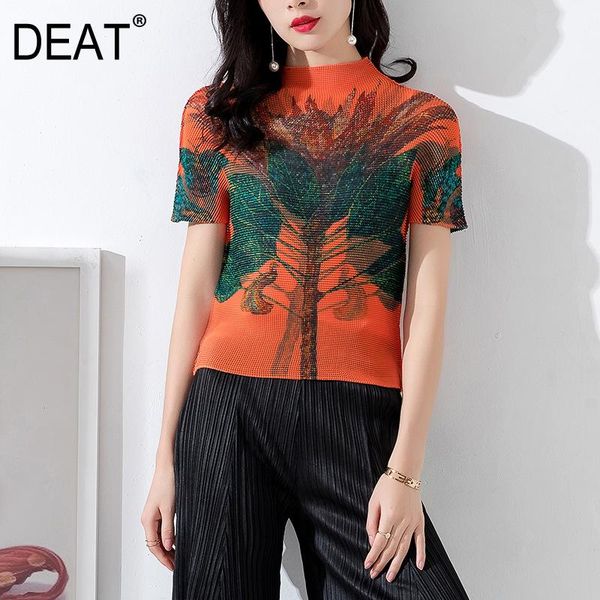 women's t-shirt deat pleated woman t shirt stand collar short sleeve personality print fit casual style elastic 2021 summer fashion ht7, White
women's t-shirt deat pleated woman t shirt stand collar short sleeve personality print fit casual style elastic 2021 summer fashion ht7, White