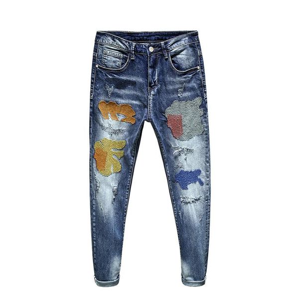 men's jeans fashion streetwear men blue color slim fit elastic embroidery designer ripped pencil pants hip hop homme
men's jeans fashion streetwear men blue color slim fit elastic embroidery designer ripped pencil pants hip hop homme