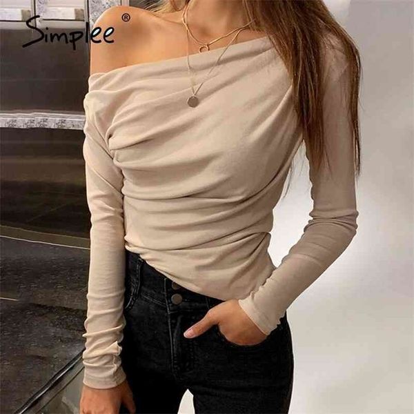 simplee casual one shoulder women summer long sleeve t-shirt female asymmetric slim solid ladies shirts 210406, White
simplee casual one shoulder women summer long sleeve t-shirt female asymmetric slim solid ladies shirts 210406, White