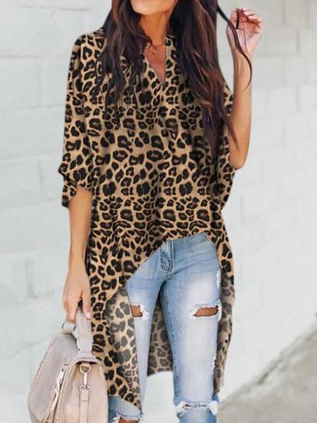 women's blouses & shirts women v neck long sleeve irregular loose shirt ol fashion short blouse leopard print, White
women's blouses & shirts women v neck long sleeve irregular loose shirt ol fashion short blouse leopard print, White