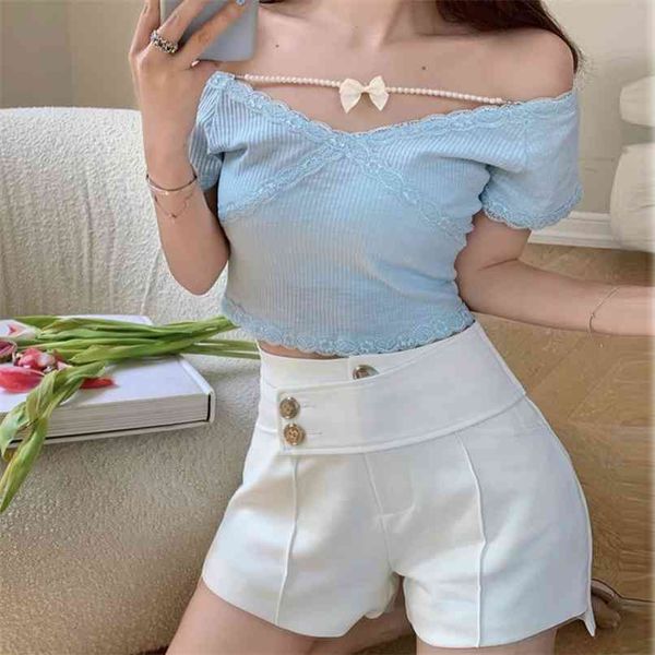 french bow lace knitwear t-shirt summer thin exposed collarbone tight bottom shirt short-sleeved woman 210529, White
french bow lace knitwear t-shirt summer thin exposed collarbone tight bottom shirt short-sleeved woman 210529, White