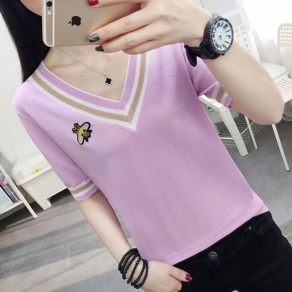 women's t-shirt loose slim "80-100.00kg" ice silk short sleeve 2021 summer v-neck knitted bottoming coat, White
women's t-shirt loose slim "80-100.00kg" ice silk short sleeve 2021 summer v-neck knitted bottoming coat, White