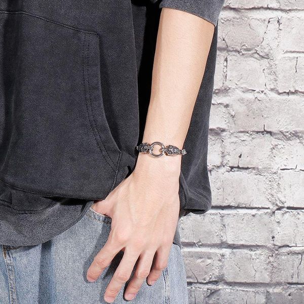 link, chain classic trend skull bracelet men's personality hip-hop domineering rock street party jewelry, Black
link, chain classic trend skull bracelet men's personality hip-hop domineering rock street party jewelry, Black