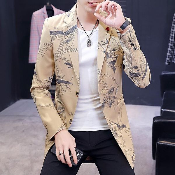 men's mid-length printed blazer youth slim casual thin suits & blazers, White;black
men's mid-length printed blazer youth slim casual thin suits & blazers, White;black