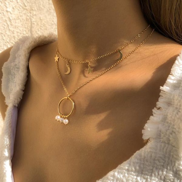chains fashion jewelry geometric pendant necklace pretty design star simulated pearl double chain for girl lady gifts, Silver
chains fashion jewelry geometric pendant necklace pretty design star simulated pearl double chain for girl lady gifts, Silver