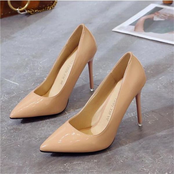 dress shoes women pointed toe pumps patent leather high heels boat wedding zapatos mujer blue white, Black