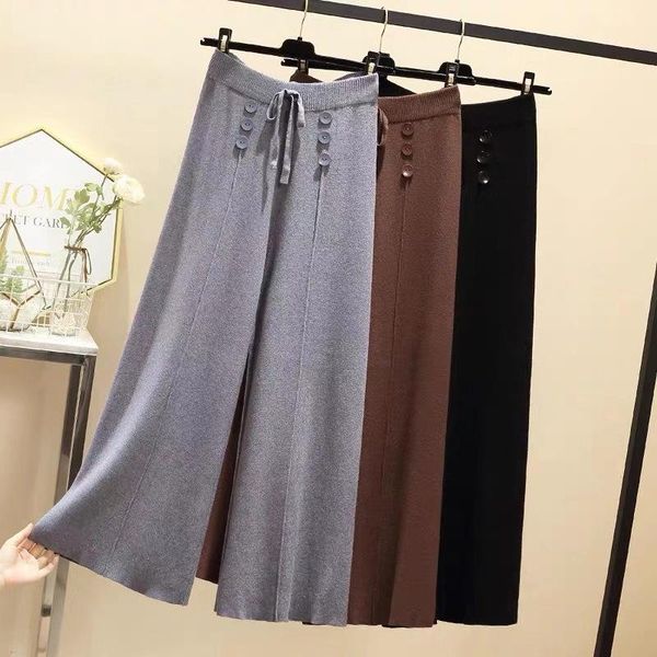 winter simple thick knitted trousers women to wear loose and high wide-leg pants bow knot nine-point buttons casual women's & capris, Black;white
winter simple thick knitted trousers women to wear loose and high wide-leg pants bow knot nine-point buttons casual women's & capris, Black;white