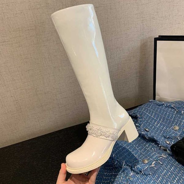 2021 autumn and winter high boots layer cowhide rhinestone thick bottom zipper mary jane knight, Black
2021 autumn and winter high boots layer cowhide rhinestone thick bottom zipper mary jane knight, Black