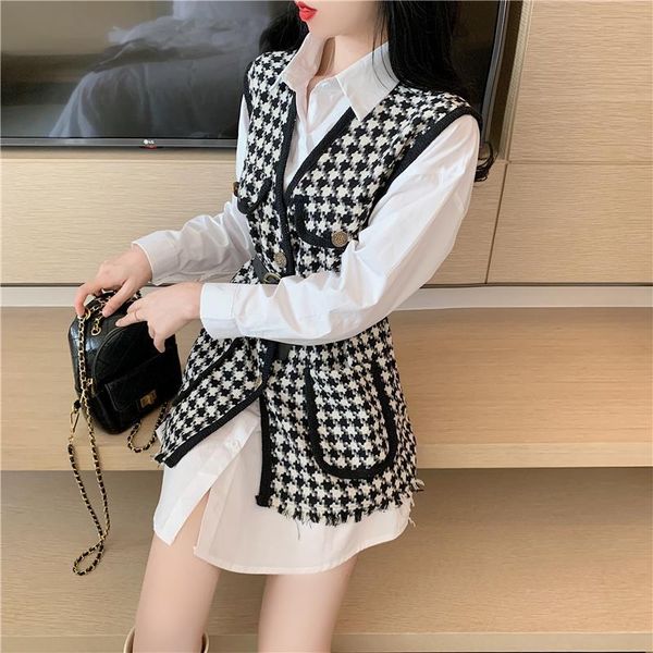 women's vests 2021 womens temperament houndstooth loose sleeveless waistcoat two-pieces white black long sleeved blouses shirts, Black;white
women's vests 2021 womens temperament houndstooth loose sleeveless waistcoat two-pieces white black long sleeved blouses shirts, Black;white