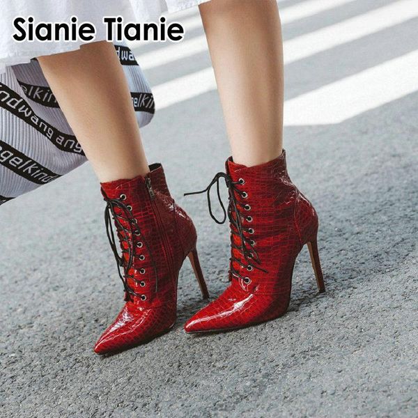 boots sianie tianie patent pu leather fashion woman shoes super thin high heels ankle for women red white lace up, Black
boots sianie tianie patent pu leather fashion woman shoes super thin high heels ankle for women red white lace up, Black