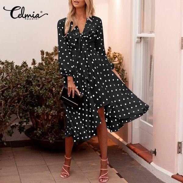 celmia bohemian dress women lantern sleeve v neck long sundress bow tie casual loose ruffles party point dot print vestidos robe dresses, Black;gray
celmia bohemian dress women lantern sleeve v neck long sundress bow tie casual loose ruffles party point dot print vestidos robe dresses, Black;gray