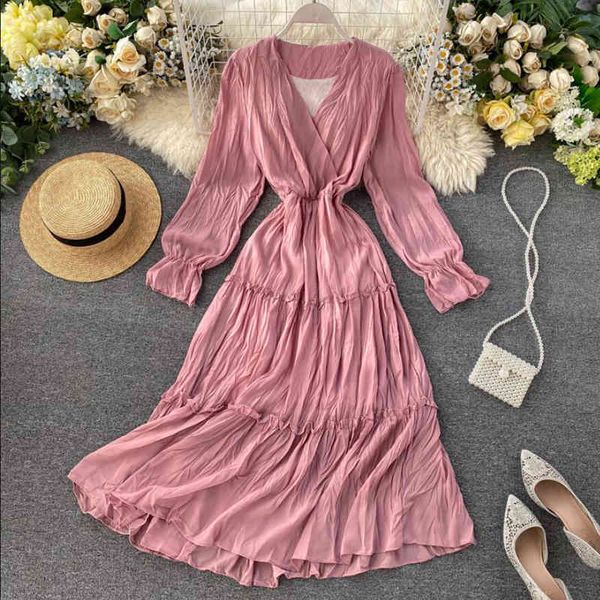 dresses pink party women spring summer elegant long sleeve v-neck folds chiffon high waist vintage solid midi es, Black;gray
dresses pink party women spring summer elegant long sleeve v-neck folds chiffon high waist vintage solid midi es, Black;gray