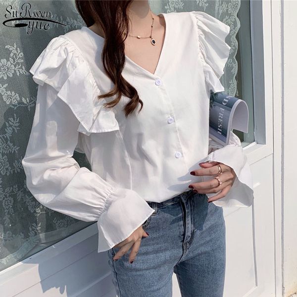 korean long sleeve loose white women's shirt ruffled latern cotton fashion women blouses v-neck office lady style 12011 210427
korean long sleeve loose white women's shirt ruffled latern cotton fashion women blouses v-neck office lady style 12011 210427