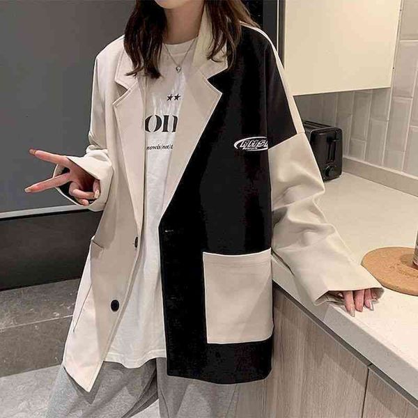 women's suits & blazers korea chic casual trend lapel contrast color stitching loose fashion pocket long-sleeved blazer autumn clothing, White;black
women's suits & blazers korea chic casual trend lapel contrast color stitching loose fashion pocket long-sleeved blazer autumn clothing, White;black