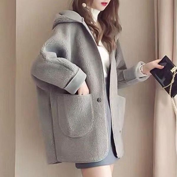 women's jackets plus size autumn winter mid-length long-sleeved loose hooded coat lamb wool short women fashion, Black;brown
women's jackets plus size autumn winter mid-length long-sleeved loose hooded coat lamb wool short women fashion, Black;brown