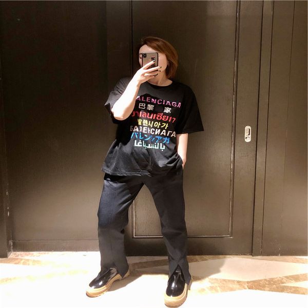 brand ba shijia spring and summer round neck pleated cotton seven languages printing pullover lovers short sleeve loose t-shirt, White;black
brand ba shijia spring and summer round neck pleated cotton seven languages printing pullover lovers short sleeve loose t-shirt, White;black