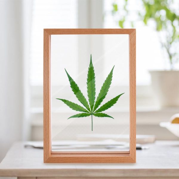 inch solid wooden po frames ornament green leaf pattern printed transparent acrylic board picture display decoration