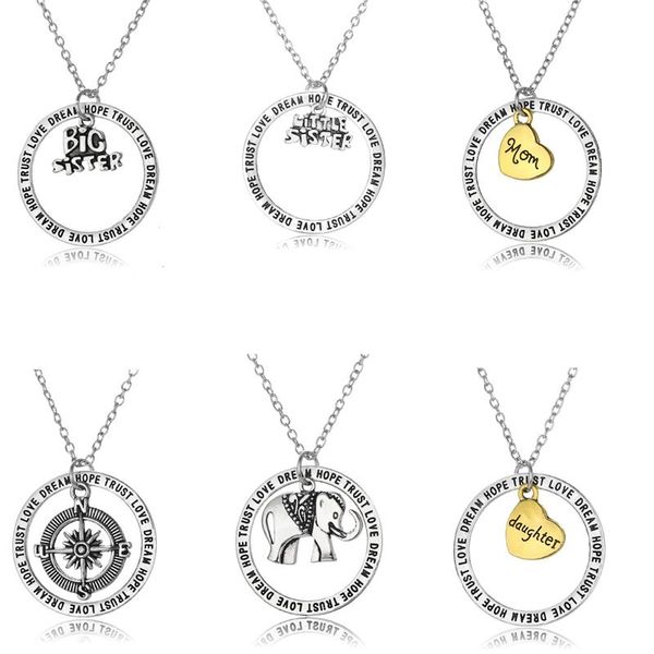 pendant necklaces family heart love dream hope trust jewelry party gifts big sister little mom compass elephant daughter, Silver
pendant necklaces family heart love dream hope trust jewelry party gifts big sister little mom compass elephant daughter, Silver
