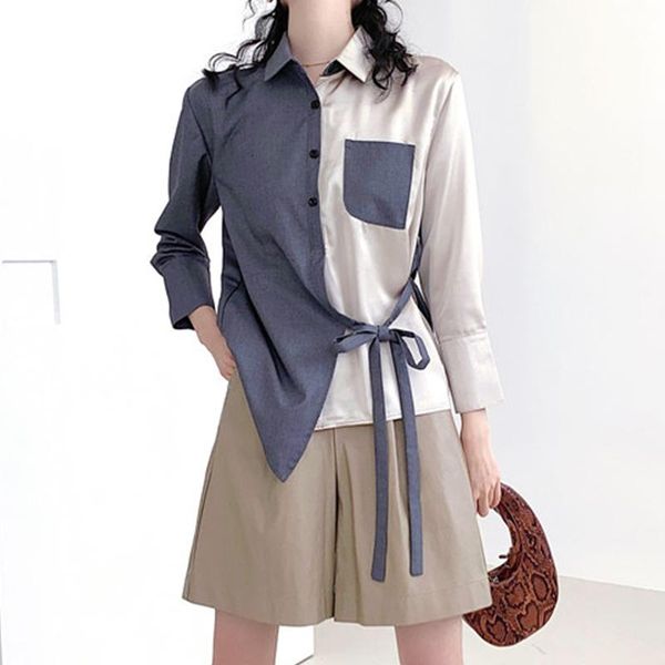 fashion patchwork women's blouses long sleeve shirt blouse with sashes 2021 spring ladies pocket blusas mujer & shirts, White
fashion patchwork women's blouses long sleeve shirt blouse with sashes 2021 spring ladies pocket blusas mujer & shirts, White