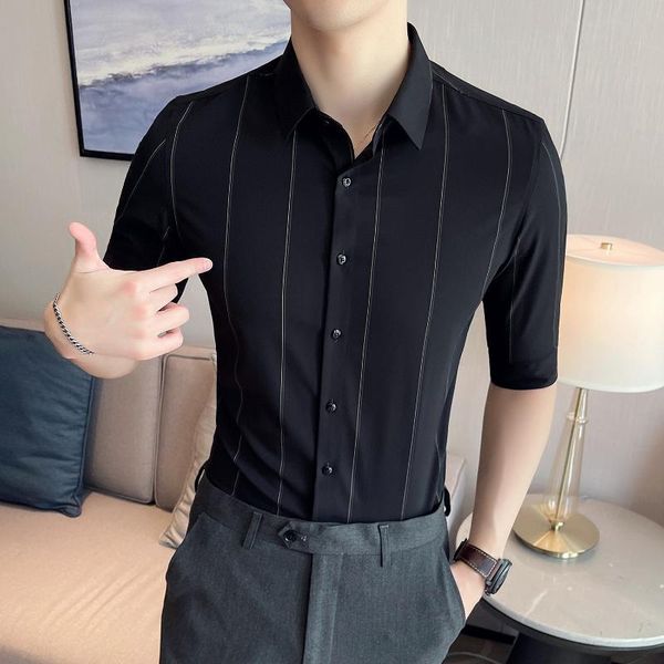 men's casual shirts gentleman striped men business formal dress 3/4 slim shirt social party office clothing chemise homme, White;black
men's casual shirts gentleman striped men business formal dress 3/4 slim shirt social party office clothing chemise homme, White;black