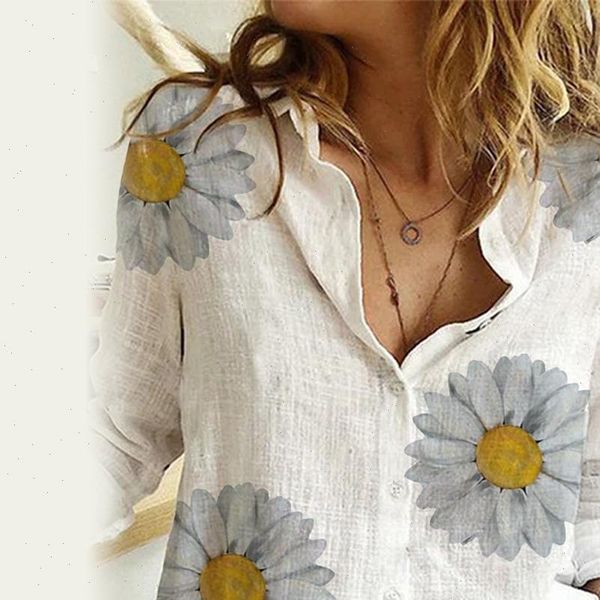 fashion long sleeve marguerite dot women shirts star print office top, White