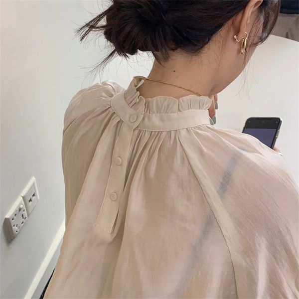 western style spring and summer korean blouse with half-collar hollow princess 210529, White
western style spring and summer korean blouse with half-collar hollow princess 210529, White