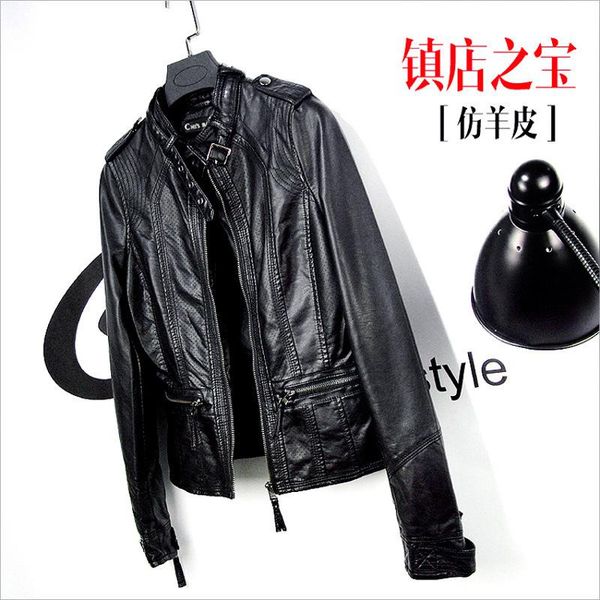 women's leather & faux locomotive jacket 2021 autumn europe and america fat mm large slim short coat, Black
women's leather & faux locomotive jacket 2021 autumn europe and america fat mm large slim short coat, Black
