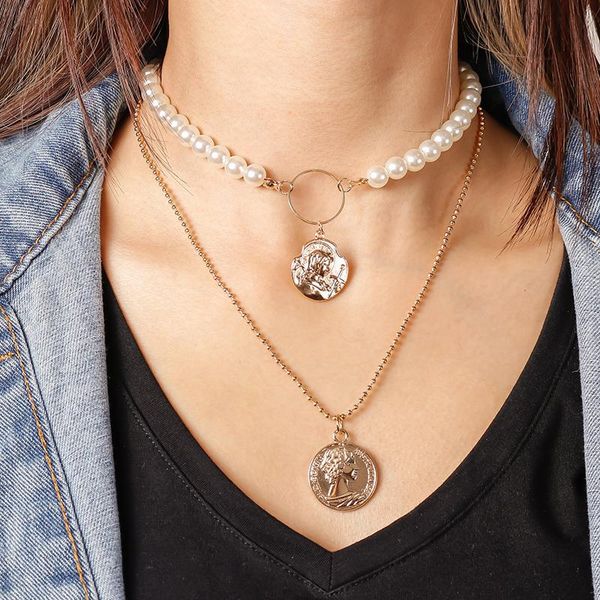 pendant necklaces original portrait coin pendants pearl for women gold silver color multi-layer chain necklace fashion party jewelry
pendant necklaces original portrait coin pendants pearl for women gold silver color multi-layer chain necklace fashion party jewelry