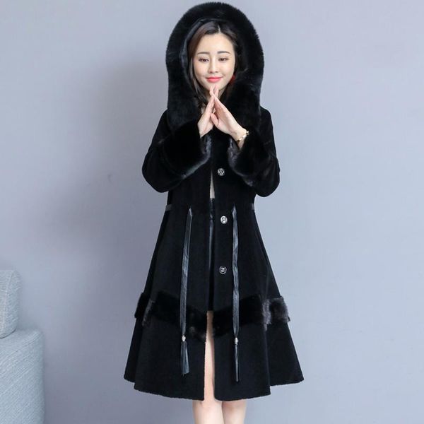 women's fur & faux plus size slim sheep sheared coat female long vogue wool hooded jacket warm women parker overcoat, Black
women's fur & faux plus size slim sheep sheared coat female long vogue wool hooded jacket warm women parker overcoat, Black