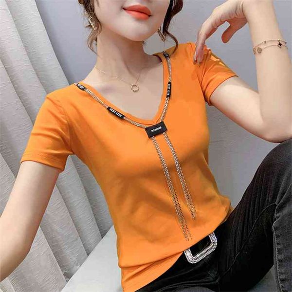 summer v collar chain design short sleeve tee women fashion slim casual woman t shirts women t shirt 210507, White
summer v collar chain design short sleeve tee women fashion slim casual woman t shirts women t shirt 210507, White