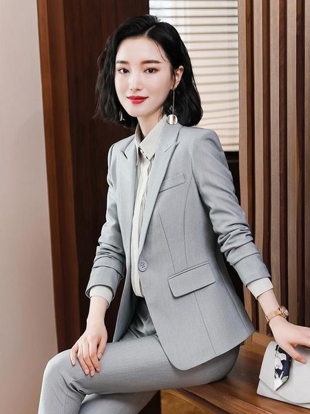 elegant grey formal women pantsuits professional business work wear blazers set with pants and jackets coat suits women's two piece, White 
elegant grey formal women pantsuits professional business work wear blazers set with pants and jackets coat suits women's two piece, White