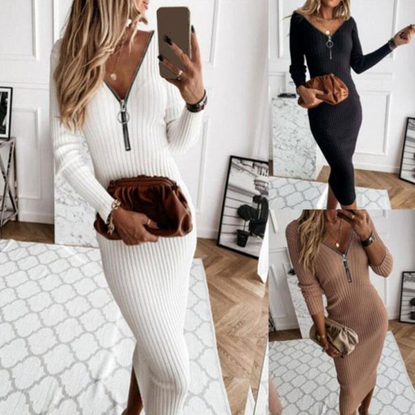 women fashion half-zip long sleeve rib bodycon dress slim dresses knitwear solid color casual elegant party, Black;gray
women fashion half-zip long sleeve rib bodycon dress slim dresses knitwear solid color casual elegant party, Black;gray