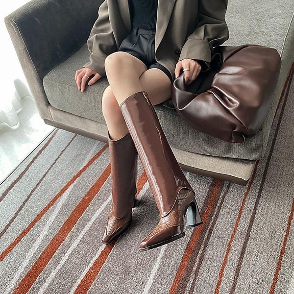boots spring autumn fashion super strange high heels square toe genuine leather women knee-high long trouser modern 0719, Black
boots spring autumn fashion super strange high heels square toe genuine leather women knee-high long trouser modern 0719, Black