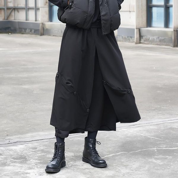 men's pants dark personality simple multi buckle double design couples with a loose leisure nine points skirt, Black
men's pants dark personality simple multi buckle double design couples with a loose leisure nine points skirt, Black