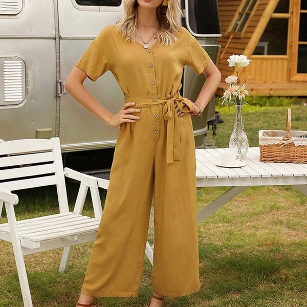 women's jumpsuits & rompers womens elegant long pants jumpsuit casual solid color strapped single-breasted short sleeve romper verano 2, Black;white
women's jumpsuits & rompers womens elegant long pants jumpsuit casual solid color strapped single-breasted short sleeve romper verano 2, Black;white