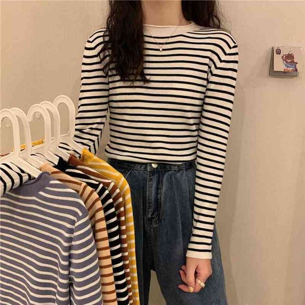 woman chandails mock neck womens sweater autumn winter long sleeves inner wear striped slim top, White;black
woman chandails mock neck womens sweater autumn winter long sleeves inner wear striped slim top, White;black