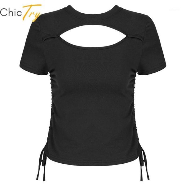 women hollow out t-shirt o neck short sleeves crop solid color side drawstring ruched slim fit pullover club wear women's, White
women hollow out t-shirt o neck short sleeves crop solid color side drawstring ruched slim fit pullover club wear women's, White