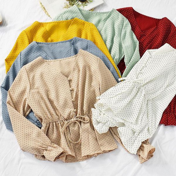 autumn shirt female 2021 korean version of the college style v-neck horn sleeve student polka dot long-sleeved women's blouses & shirts, White
autumn shirt female 2021 korean version of the college style v-neck horn sleeve student polka dot long-sleeved women's blouses & shirts, White