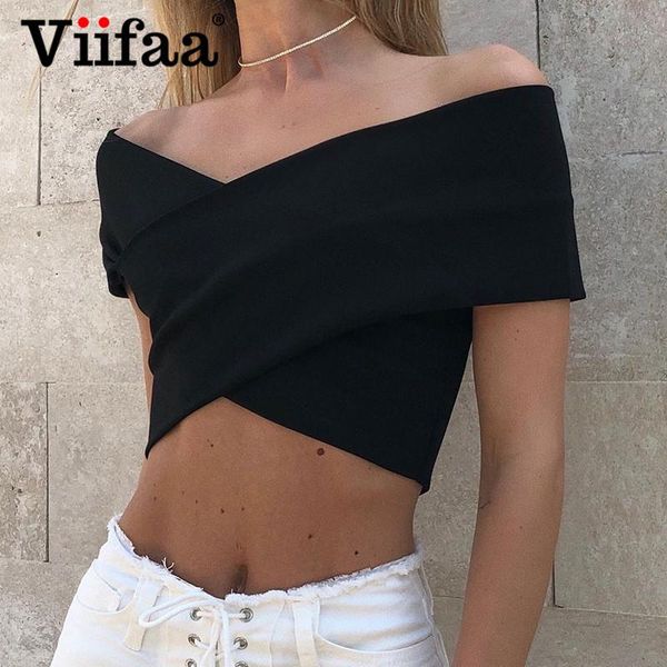 women's t-shirt viifaa criss cross elegant tee summer clothes for women off shoulder crop t shirt streetwear black solid top, White
women's t-shirt viifaa criss cross elegant tee summer clothes for women off shoulder crop t shirt streetwear black solid top, White
