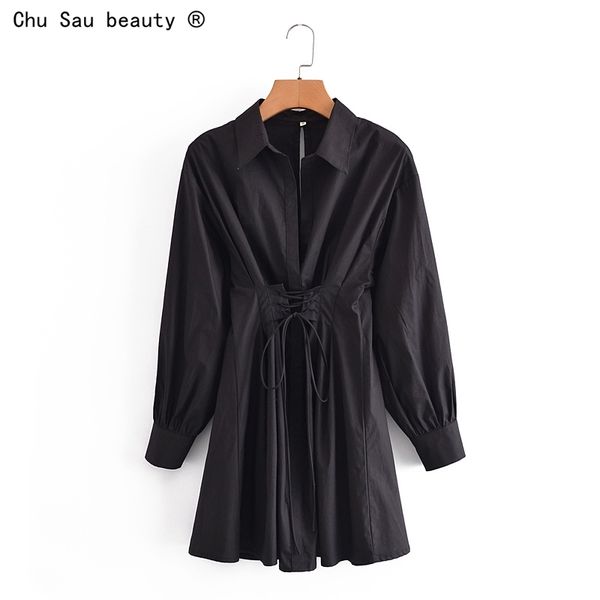 french long-sleeve shirt dress spring autumn women's all-match lace-up hollow out solid color skirt fashion 210514, Black;gray
french long-sleeve shirt dress spring autumn women's all-match lace-up hollow out solid color skirt fashion 210514, Black;gray