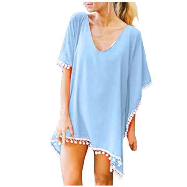women's swimwear trim kaftan chiffon tassels beach loose bikini cover up summer fringe ball top, White;black
women's swimwear trim kaftan chiffon tassels beach loose bikini cover up summer fringe ball top, White;black