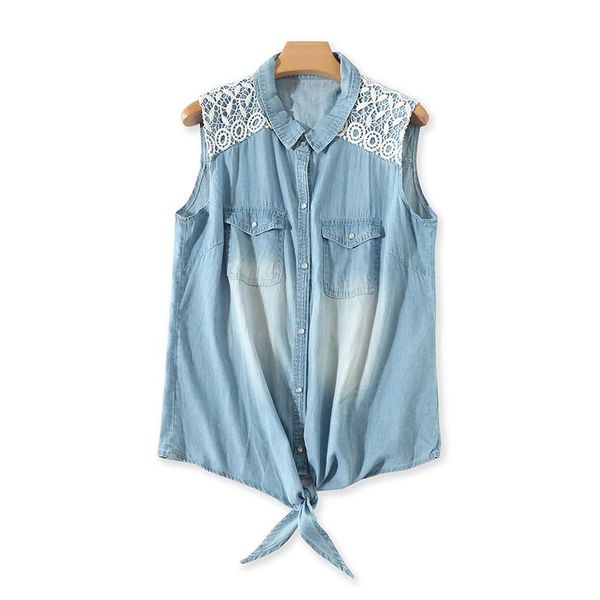 summer women fashion slim water wash sleeveless lace patchwork denim shirt female bleached bowtie jean blouse women's blouses & shirts, White
summer women fashion slim water wash sleeveless lace patchwork denim shirt female bleached bowtie jean blouse women's blouses & shirts, White
