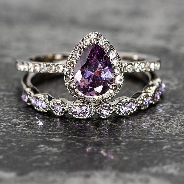 cluster rings 2pcs/set purple stone crystal engagement for women drop shape zircon vintage bridal wedding ring jewelry, Golden;silver
cluster rings 2pcs/set purple stone crystal engagement for women drop shape zircon vintage bridal wedding ring jewelry, Golden;silver