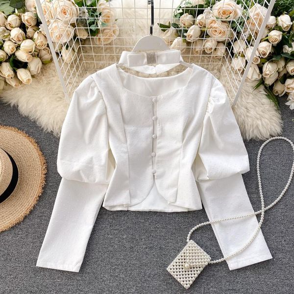 spring chic women royal style puffy sleeve short design polka dots print blouse bowknot necktie trendy women's blouses & shirts, White
spring chic women royal style puffy sleeve short design polka dots print blouse bowknot necktie trendy women's blouses & shirts, White