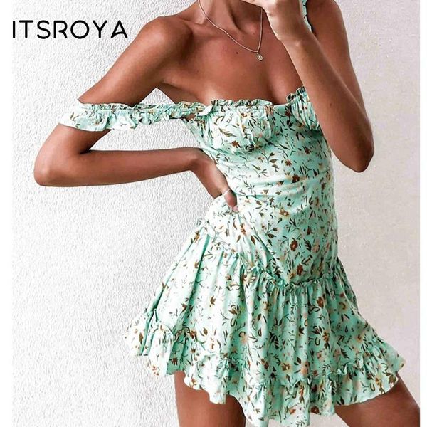 casual dresses itsroya ruffles floral print summer women spaghetti strap high waist mini vestidos sleeveless beach robes, Black;gray
casual dresses itsroya ruffles floral print summer women spaghetti strap high waist mini vestidos sleeveless beach robes, Black;gray