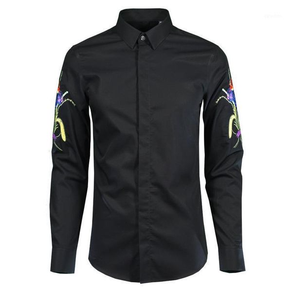 cotton men shirt luxury flower embroidered long sleeve mens dress camisa masculina shirts casual slim fit men's, White;black
cotton men shirt luxury flower embroidered long sleeve mens dress camisa masculina shirts casual slim fit men's, White;black