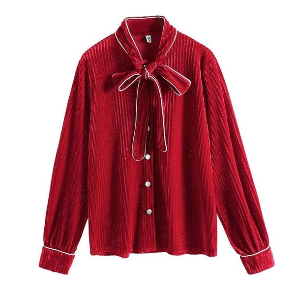 women chic black red velvet bow collar long sleeve shirt blouse button winter autumn bling b0704 210514, White
women chic black red velvet bow collar long sleeve shirt blouse button winter autumn bling b0704 210514, White