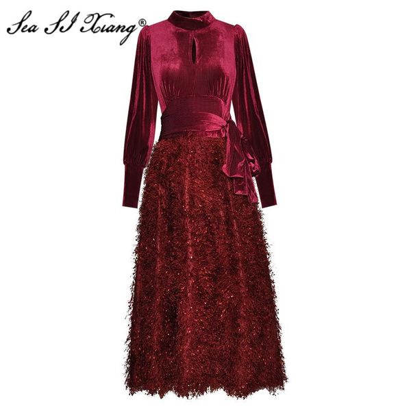 casual dresses seasixiang fashion designer spring dress women's lantern sleeve lace up patchwork tassel party ball gown, Black;gray
casual dresses seasixiang fashion designer spring dress women's lantern sleeve lace up patchwork tassel party ball gown, Black;gray